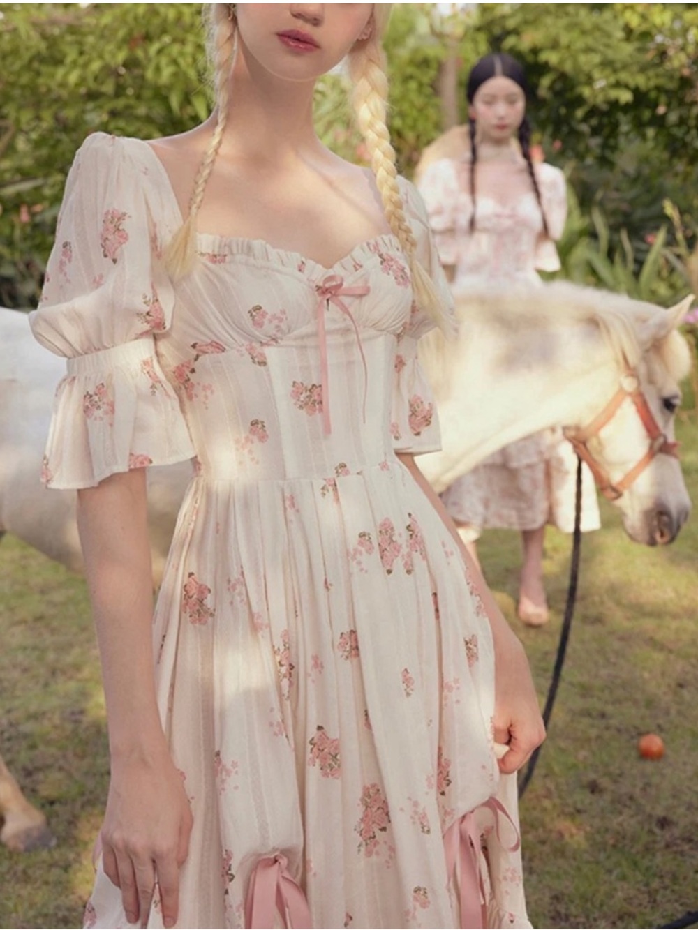 LACEMADE Pink Floral Cottagecore Maxi Dress XS Romantic Coquette
